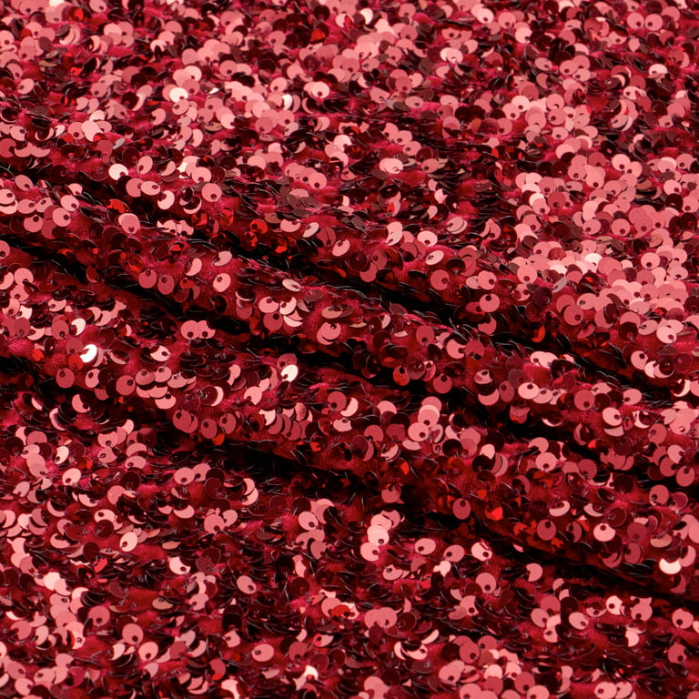  FUHSY Red Sequin Fabric Stretch Big Sequins Velvet