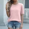 thumbnail image 6 of Womens Crew Neck Short Sleeve Sweaters Lightweight Knitted Pullover Summer Casual Basic Clothes Light pink L, 6 of 7