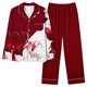 thumbnail image 1 of Puntoco Conjunto De Pijamas De Pantalones Y tops Casuales De Manga Larga Con Estampado No Posicionado De Moda Informal Para Mujer (1 top + 1 Pantalón) Traje De Solapa De Manga Larga Rojo L, 1 of 4