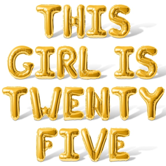 Letter Balloons - THIS GIRL IS TWENTY FIVE 16" Inch Alphabet Letters Foil Mylar Balloon 25th Birthday Party Banner (Gold)