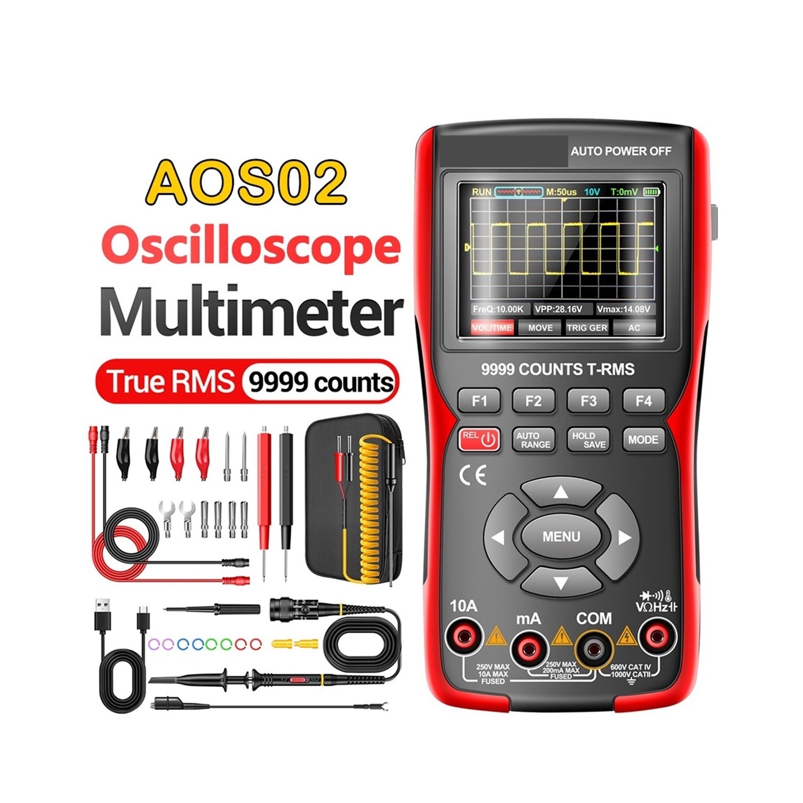 AOS02 Digital Oscilloscope Transistor Test Multimeter 48MS/s Sampling Rate 10MHZ Analog Bandwidth Support Waveform Storage ,Professional Designed