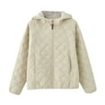 thumbnail image 2 of Women's Quilted Jacket Lightweight Zip Up Outwear Coat Casual Solide Color Hood Jackets White 2XL, 2 of 3