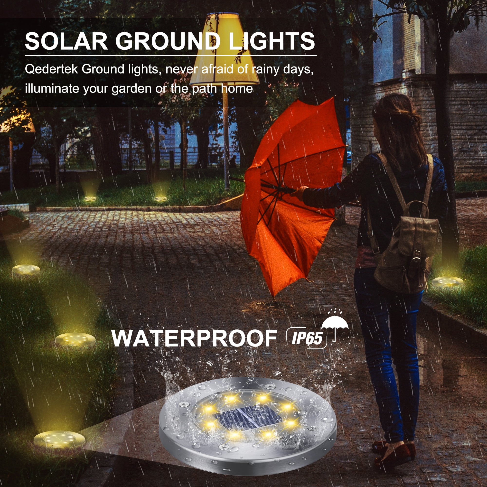 Toodour 12 Pack Solar Ground Lights Outdoor, 8 LED Waterproof Solar Powered in-Ground Disk Lights for Garden Patio Yard Lawn Driveway Pathway, Warm White