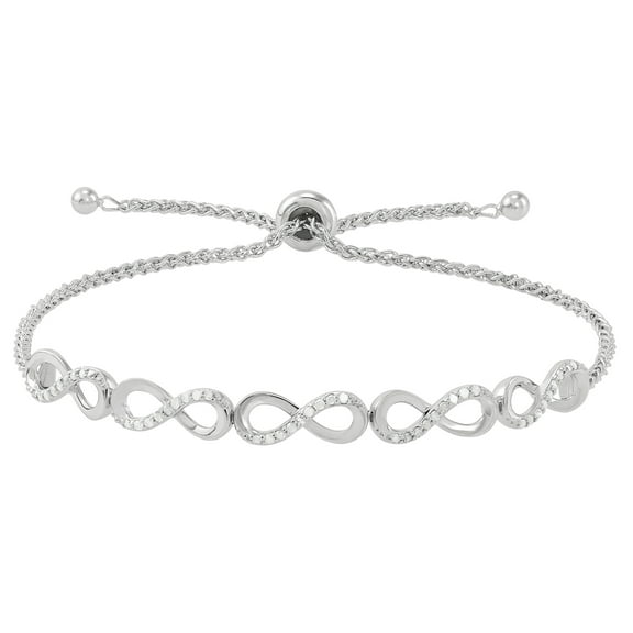 Brilliance Fine Jewelry Women's 1/4 CTTW Natural Diamond Infinity Bolo Bracelet in Sterling Silver