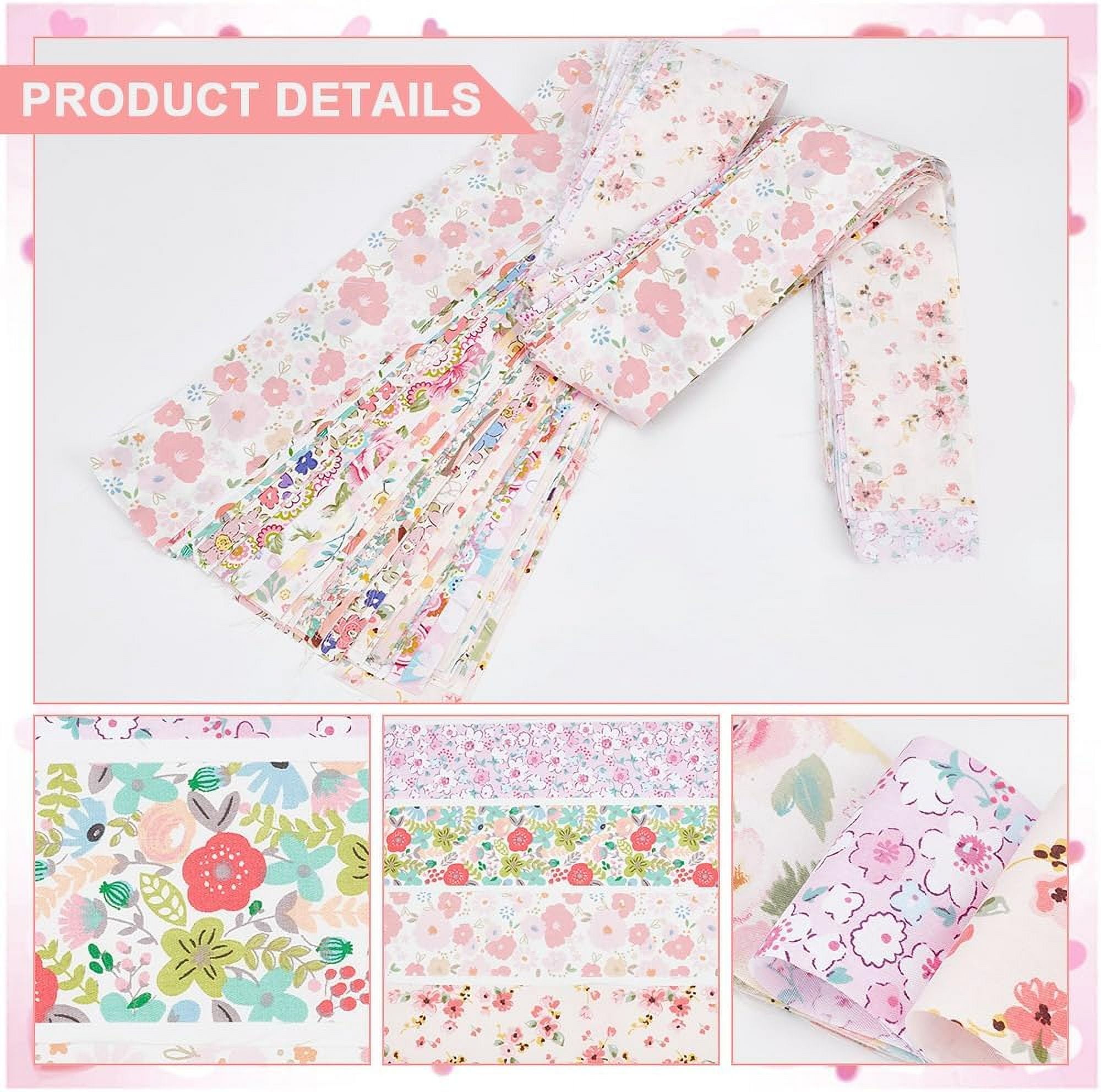 1Set Flower Pattern Cotton Fabrics DIY Craft Making Supplies Rectangle Pink 100x6.5x0.01cm 40pcs/set