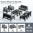 thumbnail image 2 of SERWALL 10PC Outdoor Conversation Set, All-Weather HDPE Patio Sofa Set with Cushions, 4 Armchairs, 2 Loveseats & 2 Coffee Table for Patio, Porch, Backyard, Grey Frame with Grey Cushion, 2 of 6
