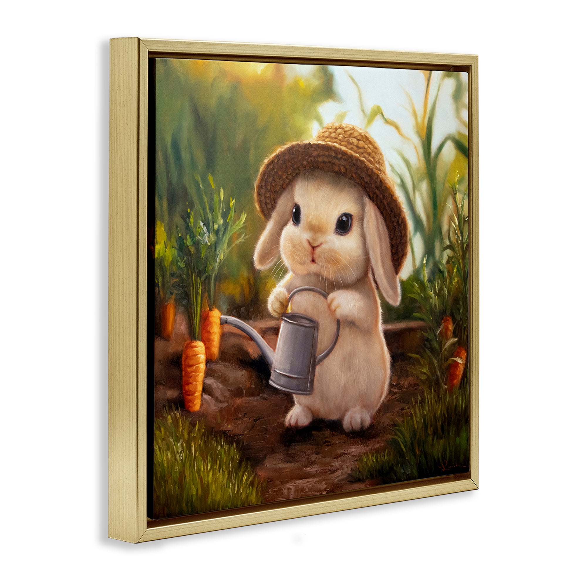 Stupell Industries Bunny with Carrot Garden Gold Framed Floater Canvas Wall Art, design by Lucia Heffernan