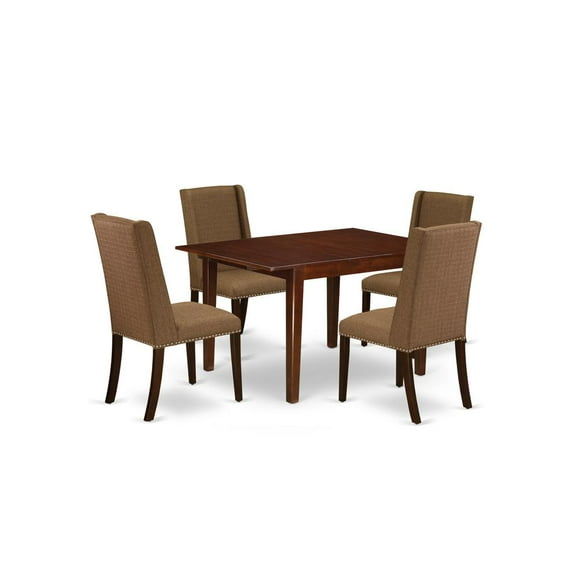 East West Furniture Milan 5-piece Wood Dining Table and Chair Set in Mahogany
