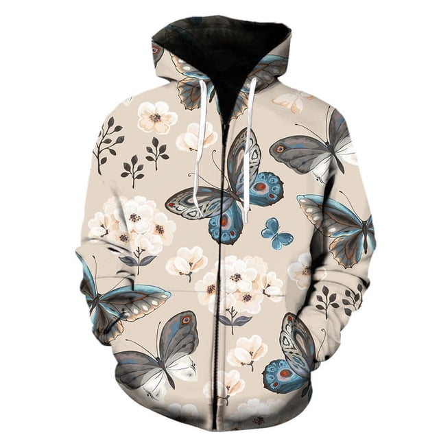 Spring Autumn Cartoon butterfly pattern Zipper Hoodie Men Women 3D Printed Oversized Sweatshirt Trendy All-Match Hooded Pullover