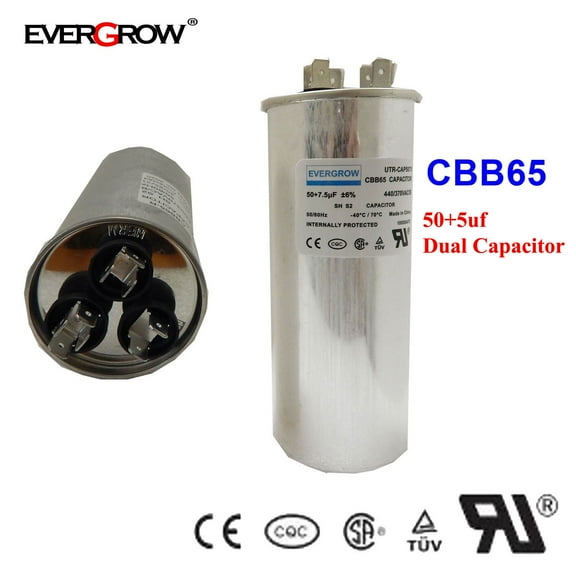 50 5 uf MFD 97F9850 Dual Run Round Capacitor 370 or 440 VAC for Air Conditioner