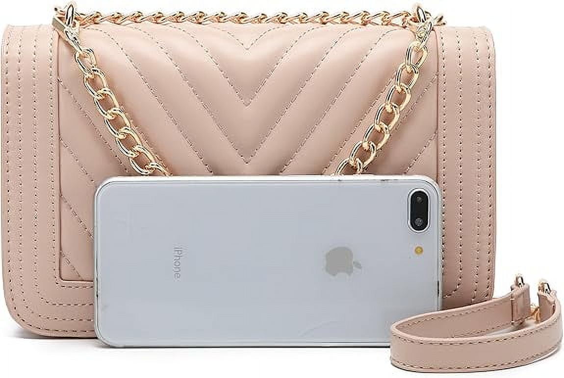 RKXQT Crossbody Bags for Women Fashion Quilted Shoulder purse with Convertible Chain Strap Classic Satchel Handbag Color: Nude-lm715