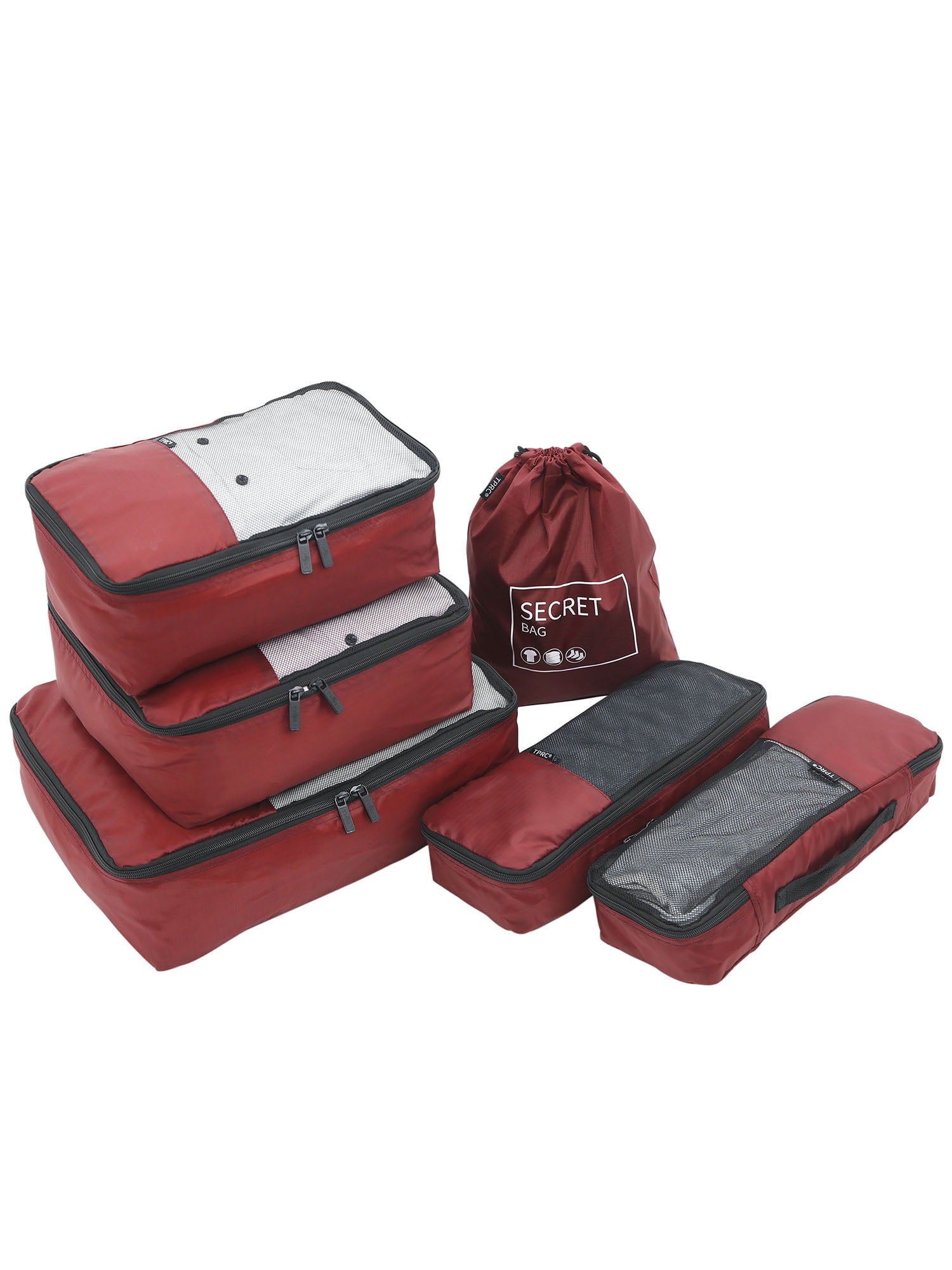 1 Set Of Foldable Claret-red Travel Storage Bag Packing Cubes Kit Lightweight 