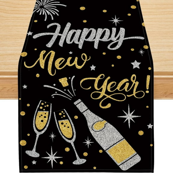 YIBAGA New Year Table Runner, 2025 Happy Cheers Runner for Table Decoration, 13x72 inch, Polyester