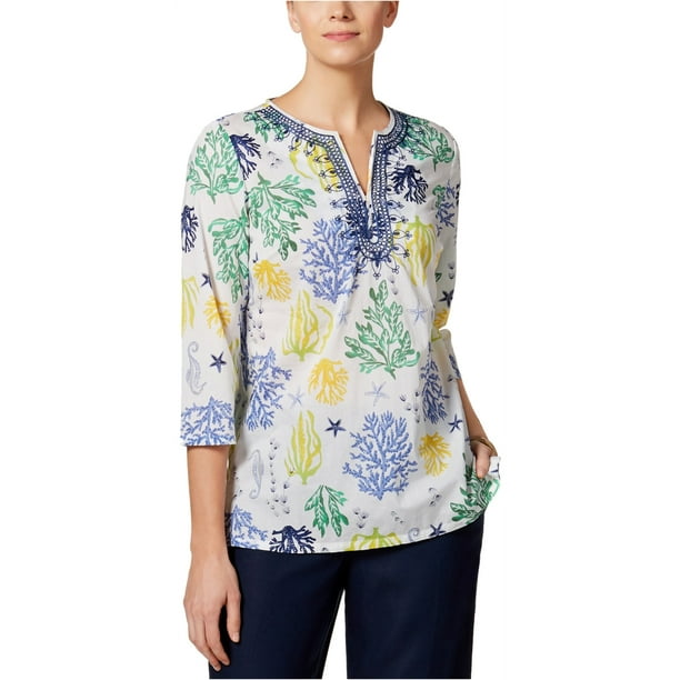 Charter Club Blusa tipo tunica bordada para mujer azul mediana Charter Club Sayo Bodega Aurrera en linea