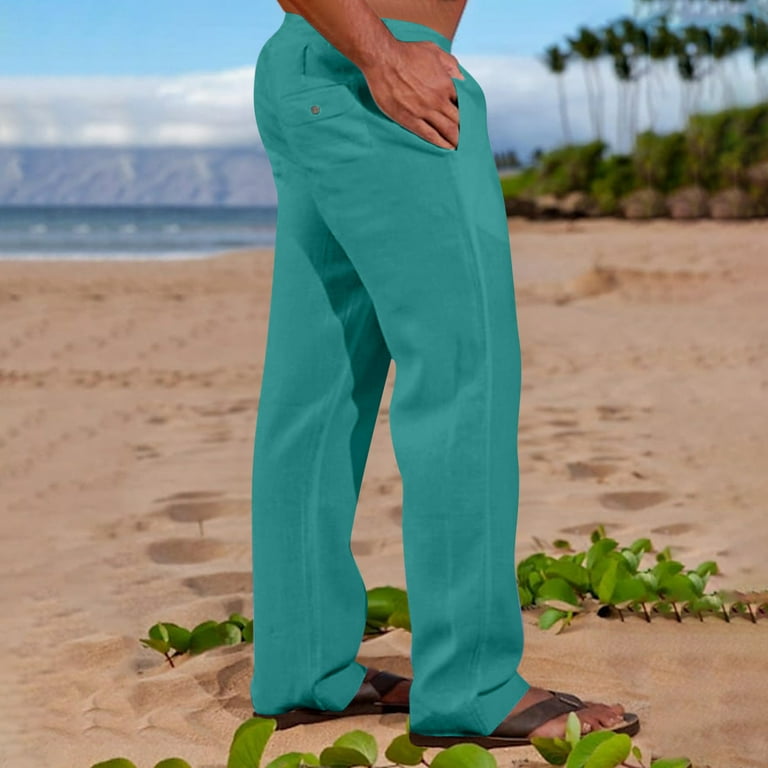  Men Casual Yoga Pants Summer Lightweight Baggy Linen  Drawstring Trousers Coffee