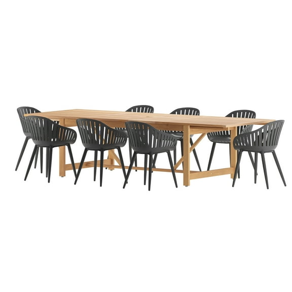 Amazonia 9 Piece Rectangular Patio Dining Set W/Black Aluminium Chairs
