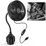 esafio Car Fan, 6 Inch Slim Air Circulator Cooling Fan, Golf Cart Fan, 360? Rotation Bendable Gooseneck 3 Speeds USB Powered with Retractable Mounting Cup Base for Car Truck SUV RV Bus 1PCS Black