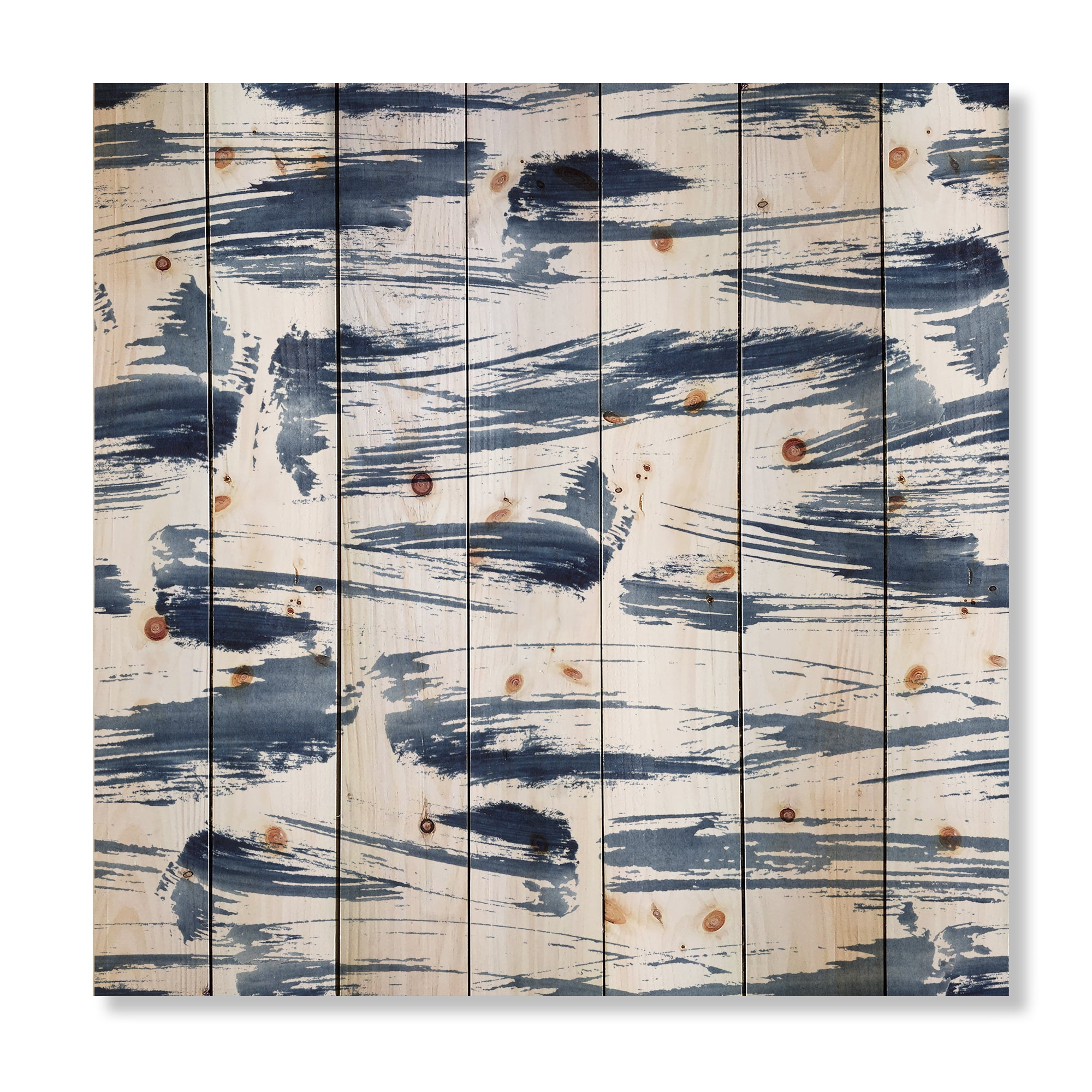 Designart 'Blue Abstract Aquatic Texture' Modern Print on Natural Pine Wood