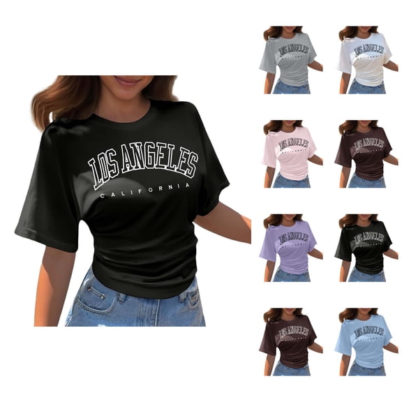 Los Angeles California Graphic Tees for Women 2026 Summer Casual Short Sleeve Crewneck T Shirts
