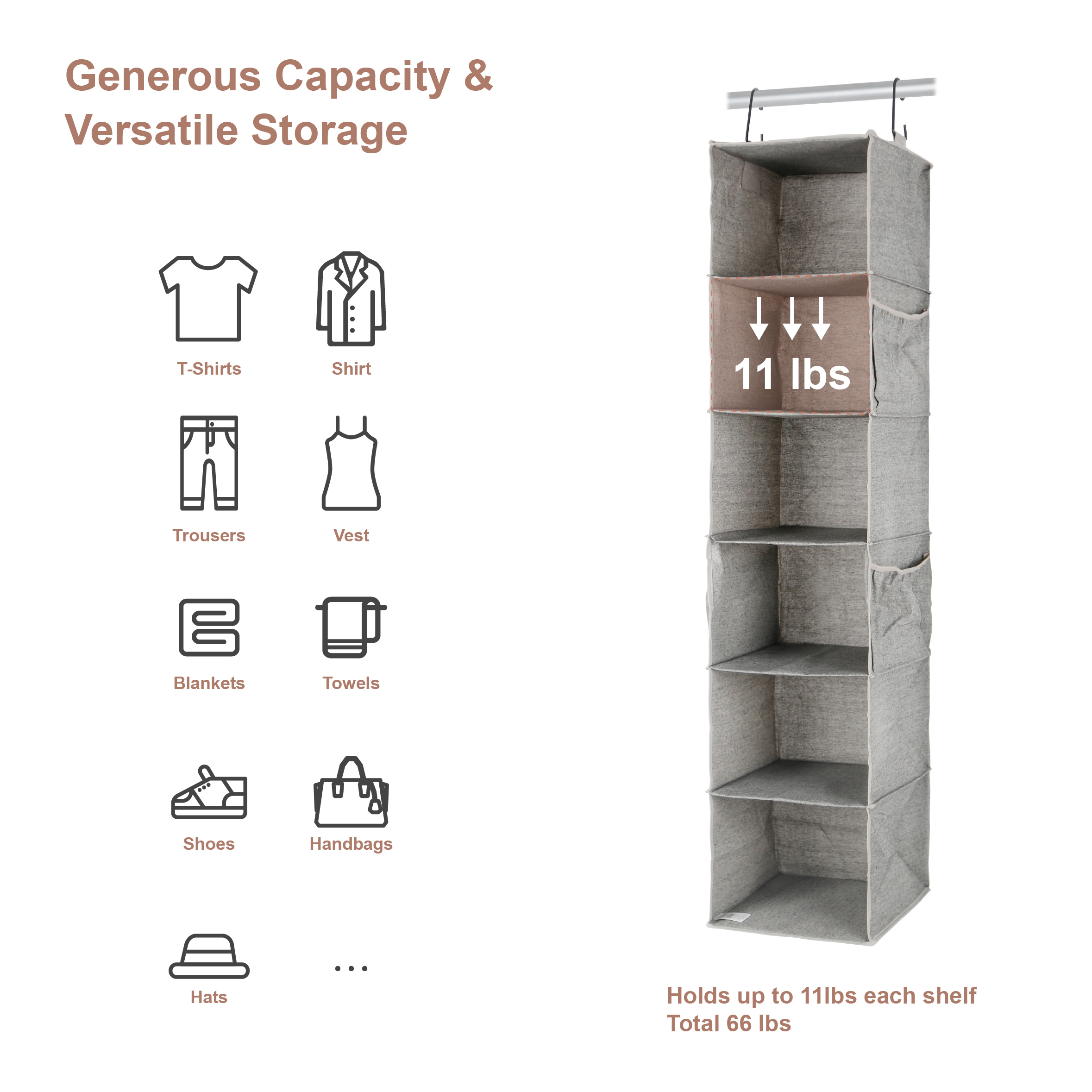 Better Homes & Gardens Hanging Closet Organizer, 6 Shelves, Gray photo 3