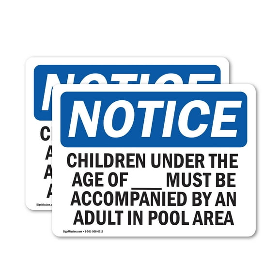 (2 Pack) Children Under The Age Of Pool Spa OSHA Notice Sign 14 Inch X 10 Inch Vinyl Label Decal Sticker Weather Resistant, UV Protected for Workplace, Business, and Construction Site,