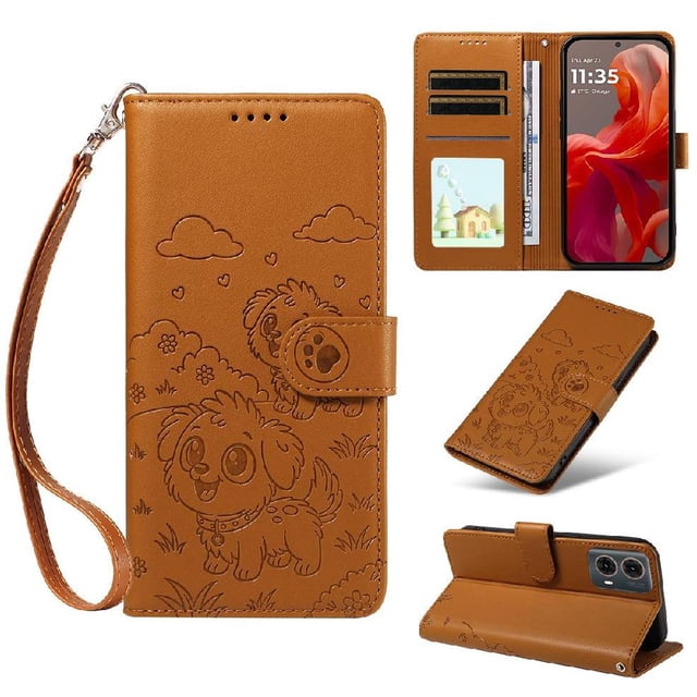 Funda Cartera GANGXUN con Diseño de Perrito en Relieve para Motorola Moto Edge 50 Fusion 5G , Protección 360° con Ranuras y Correa Desmontable