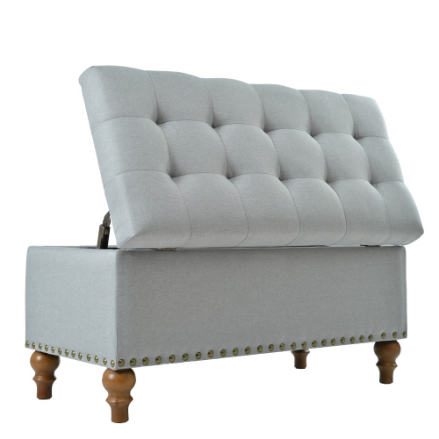 Storage Ottoman Bench with Hinged Lid, Linen Upholstered Footrest with Hidden Storage, Bedroom Entryway Living Room Bench, Grey