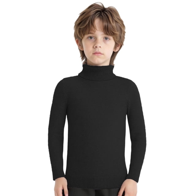 Moggemol Chandail d'Hiver Chaud pour Petits Garçons Col Roulé Ajusté chandail Long Noir 140