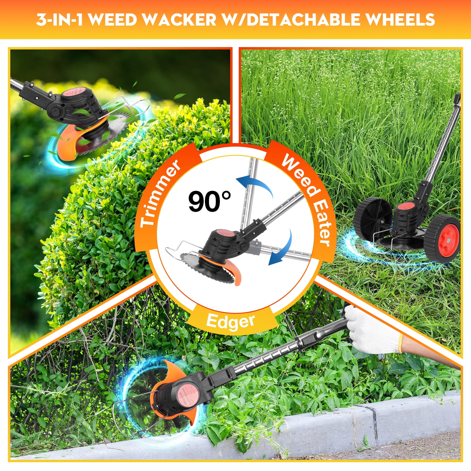 NEXPOW 24V Cordless Grass Trimmer  Lightweight Lawn Edger & Weed Cutter for Garden & Yard Care, Orange