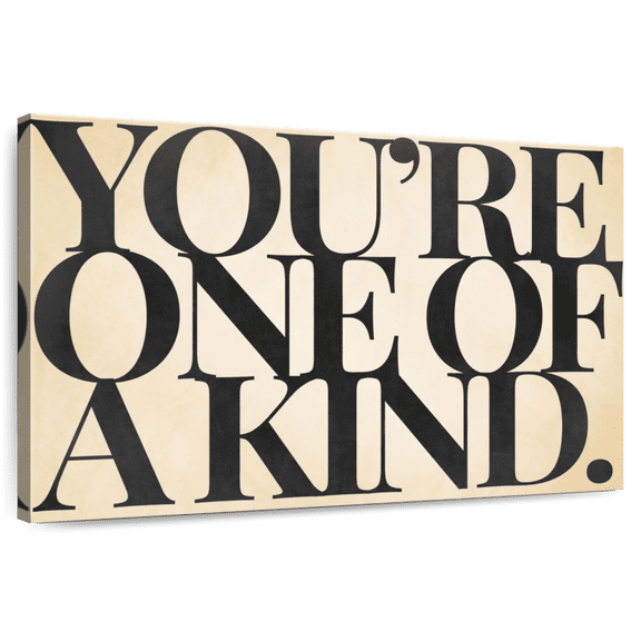 Elephant Stock You're One Of A Kind Typography Wall Art - Horizontal Canvas Wall Art - Living Room Wall Decor - Inspirational And Typography Canvas - Beige And Black Decor - 12" x 8"