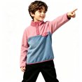 thumbnail image 3 of Kids Fleece Sweatshirt Soft Warm Color Block Half-Button Top Stand Collar for Boys&Girls Cozy Winter Layering Piece,Pink,110, 3 of 8