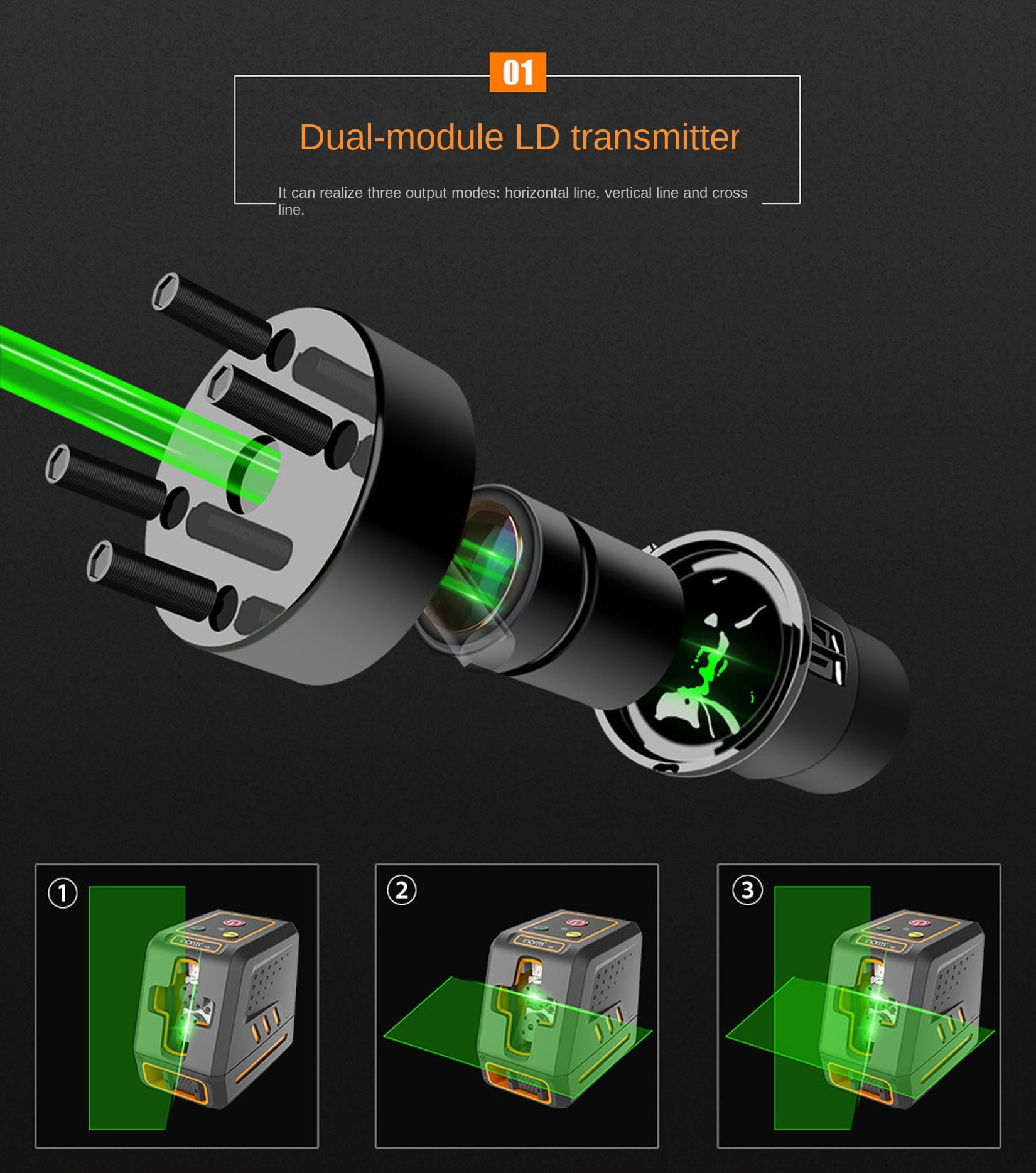 Green Laser Level 2 Line 100FT with Dual Module LD Transmitter,Automatic leveling,German Osram Light Source,Horizontal/Vertical/Cross Line,Remote Pulse Mode,Vertical Line Across Zenith,Line Laser