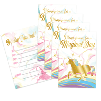 Gold Rainbow Unicorn Birthday Party Invites For Boys and Girls - 20 Count of 4 x 6 Inch Double Sided Fill-In Invitations With Wet To Seal Envelopes