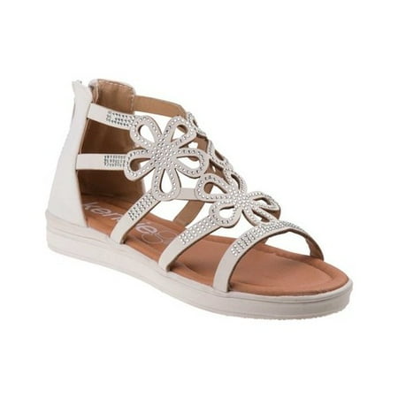 Floral Girls Sandals - Kensie Girls White Floral Shape Detail Glitter Stud Back Zip Sandals
