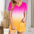 thumbnail image 2 of Summer Plus Size Two Piece Outfits for Women Fashion Gradient Casual Home Two-piece V-neck Top With Pocket Shorts Set, 2 of 6