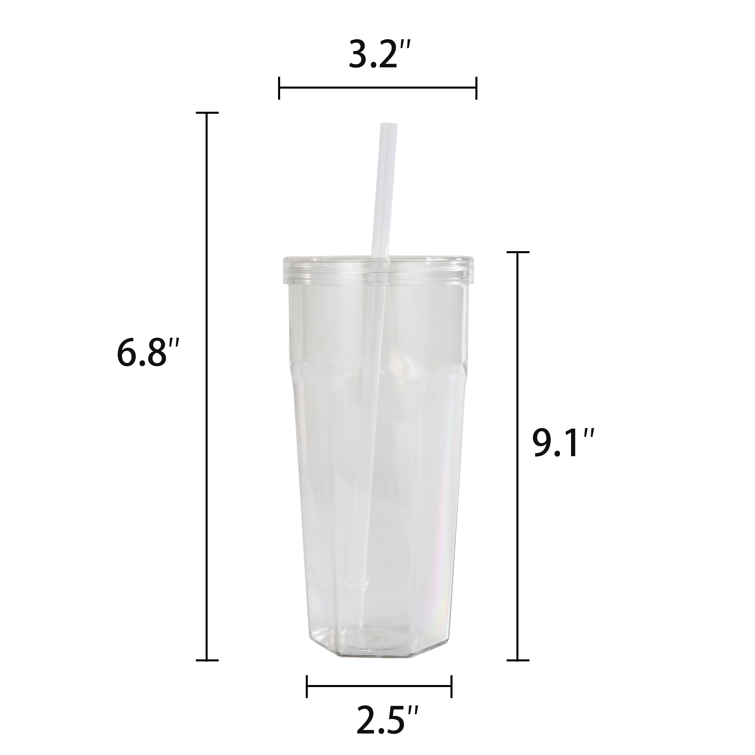 Gobelet Mainstays de 590 ml en plastique transparent avec couvercle à vis et paille