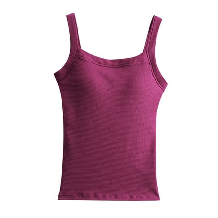 Tittly Womens Tank Tops Vest for Women Women s Solid Color With Chest Pad Bra One Tank Top Sleeveless Tops for Women Camisole Tops for Women Hot Pink XL
