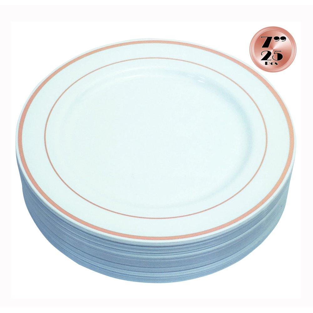 JL Prime 25 Piece 7 Inch Rose Gold Plastic Salad/Dessert/Cake Plates