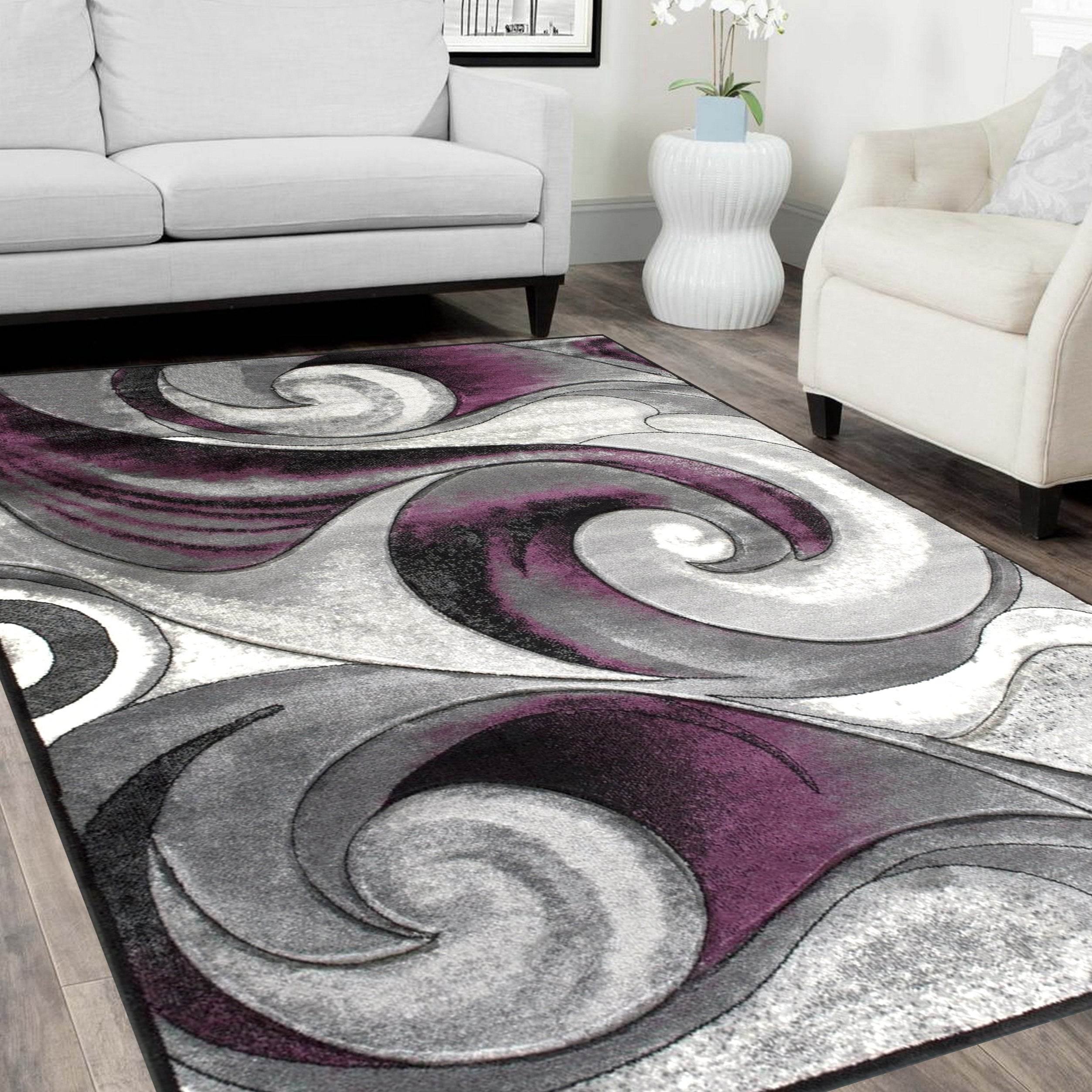 Modern Aprox 4x2 60cm x110cm New Rugs Woven Hand Carved Nice Blocks Black/Silver 