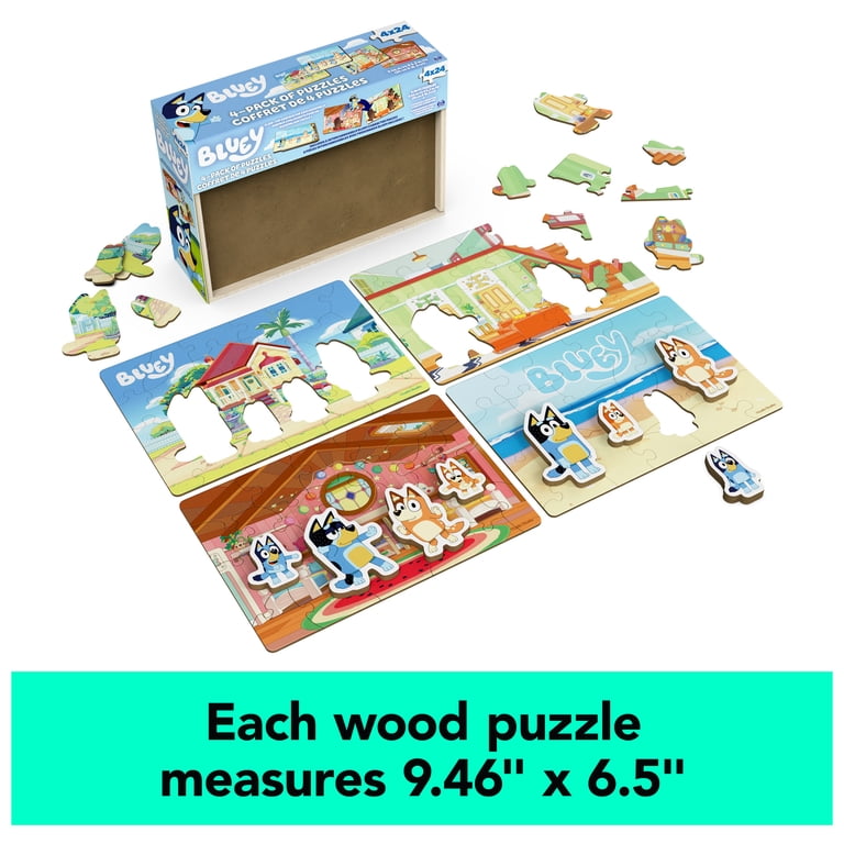 Bluey 4-Pack Wooden Puzzles with Bingo, Mum, Dad Characters - 24
