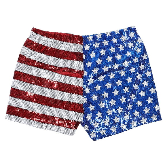 KAKOWELY Pantalones cortos con lentejuelas para mujer, pantalones cortos brillantes para disfraz de fiesta del Día de la Independencia, pantalones cortos brillantes para niñas.