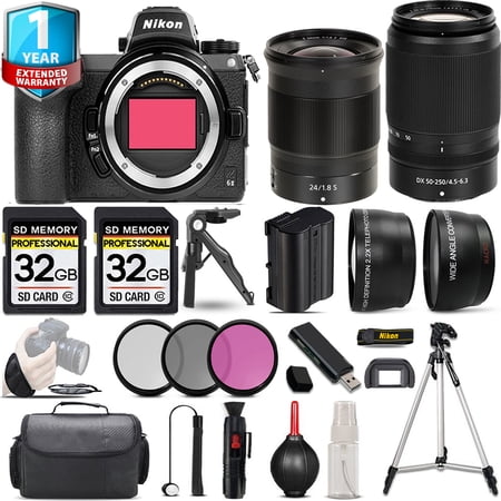 Nikon Z6 II Mirrorless Camera with 50-250mm f/4.5-6.3 VR Lens + 24mm f/1.8 S Lens + Handbag + 3 PC Filter Set + 64GB