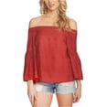 thumbnail image 2 of 1.STATE Womens Textured Knit Blouse, Red, X-Small, 2 of 2