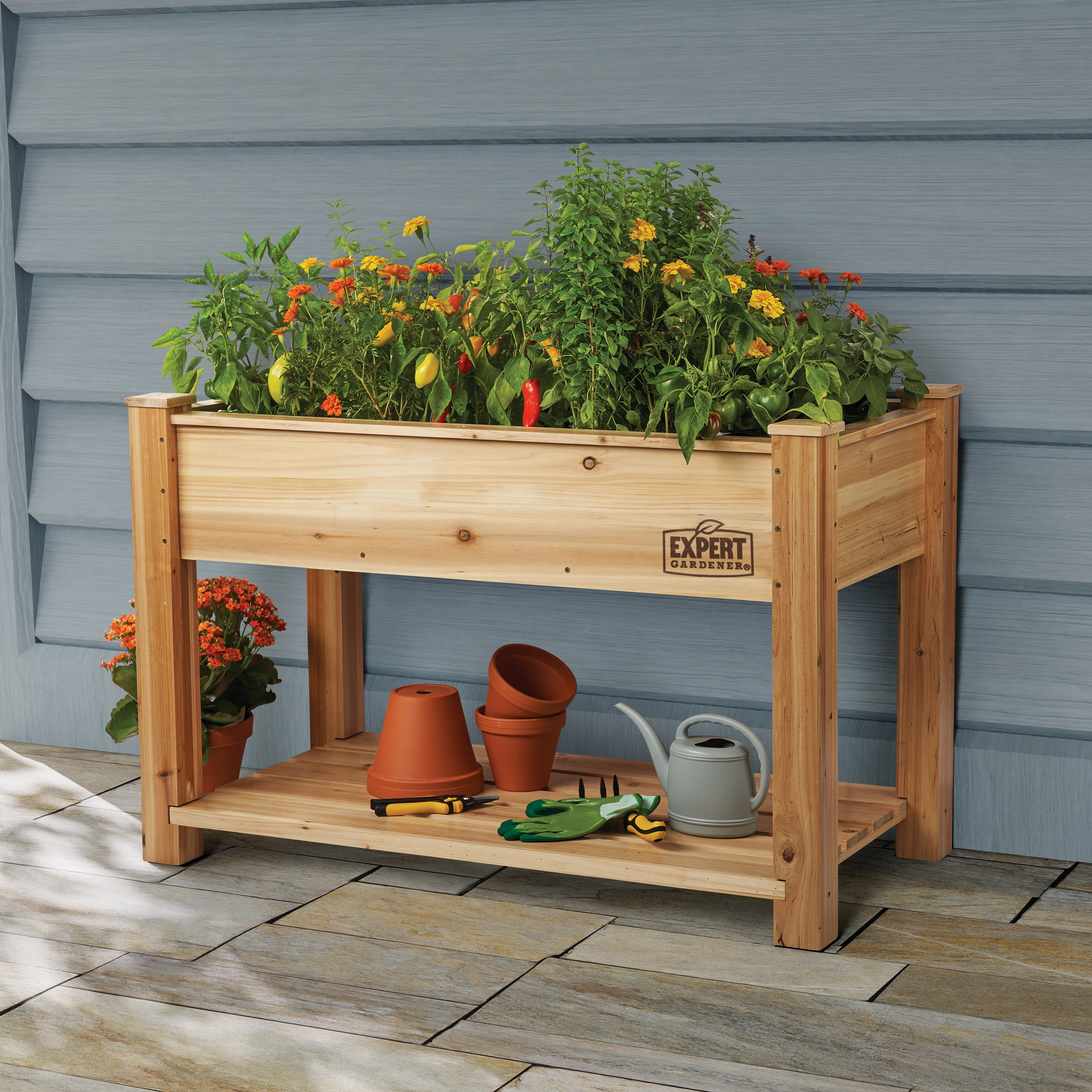 Expert Gardener Natural Wood Raised Garden Bed 4ft L x 2ft W x 31 in H for Outdoor Use