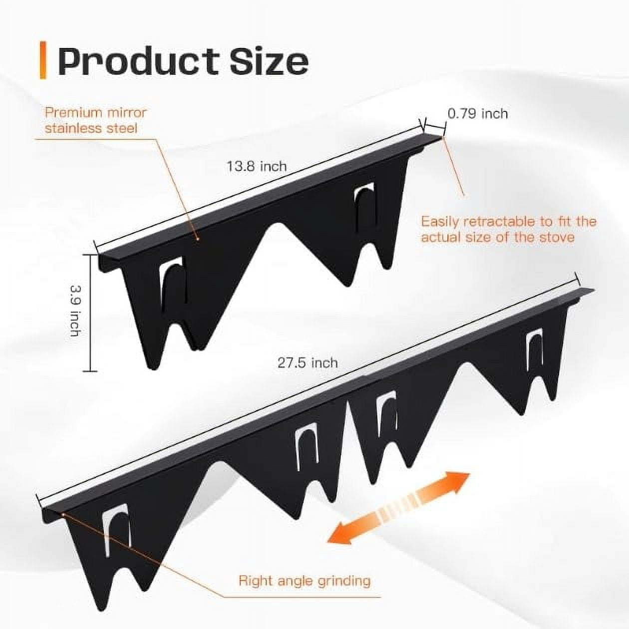 2 Pack Stove Gap Filler Easy Retractable Length 13.8" to 27.5", Stove Gap Covers Stainless Steel, Heat Resistant Guard Between Stove Top & Counter,Width 0.79" Range Trim Kit