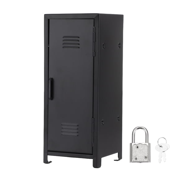 Mini Locker 4.3 x 10.8 Inch, Small Locker with Lock Keys, Metal Money Safe Storage Box for Desk Bedroom, Black