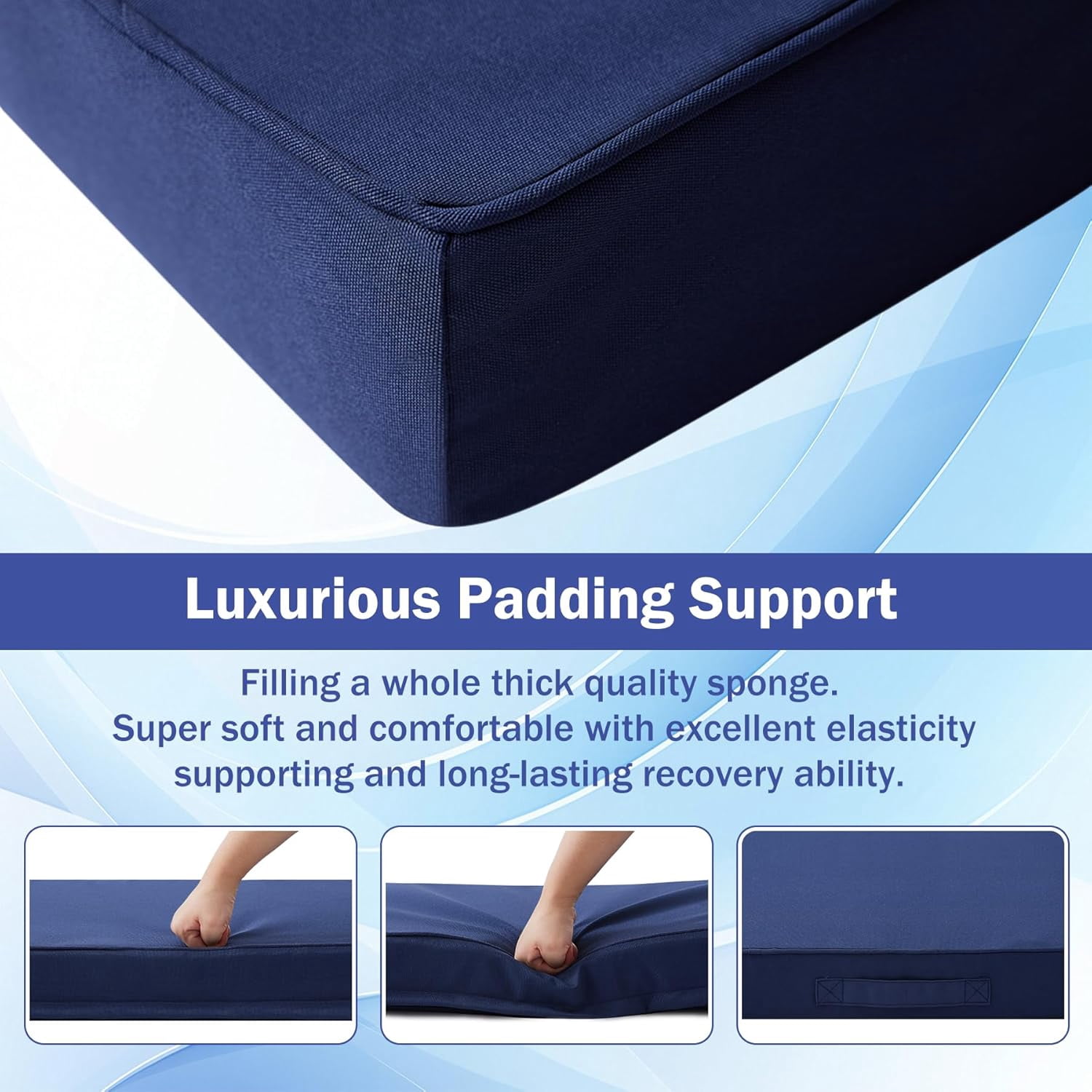 Patio Chair Cushions, 19" x 19" x 3" Outdoor Chair Cushions Set of 4, Waterproof Outdoor Cushions for Patio Furniture, Outdoors Seat Cushions Set of 4 with Handle and Ties, Navy Blue