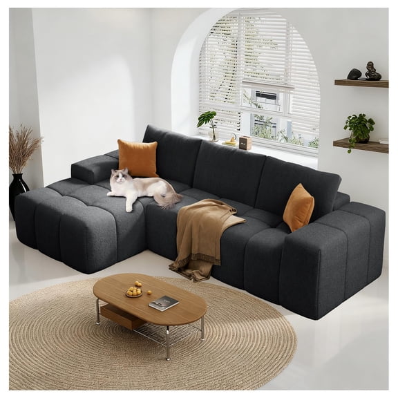 114” Oversized Modular Sectional Couch for Living Room, Chenille Boneless Couch L-Shape Cloud Sofa with Deep Seat and Chaise, Memory Foam Compressed Sofa for Living Room Furniture Bedroom Apartment