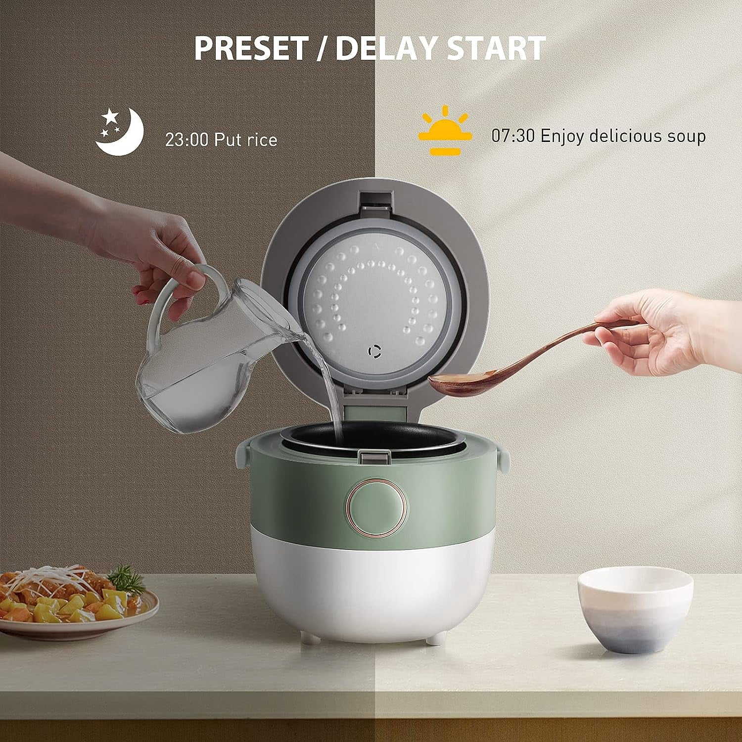 Rice Cooker 3 Cups Uncooked 3D Heating Fuzzy Logic Healthy Nonstick Small Rice Cooker PFAS- Touch-Screen for White Brown Rice Quinoa Oatmeal Soup