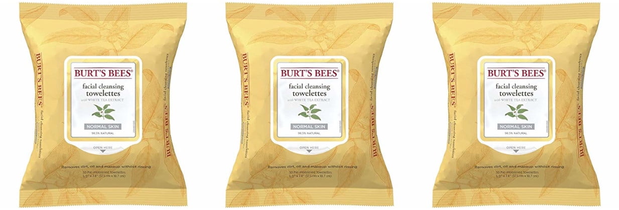 Burt's Bees Facial Cleansing Towelettes with White Tea Extract 30 ea (Pack of 3)